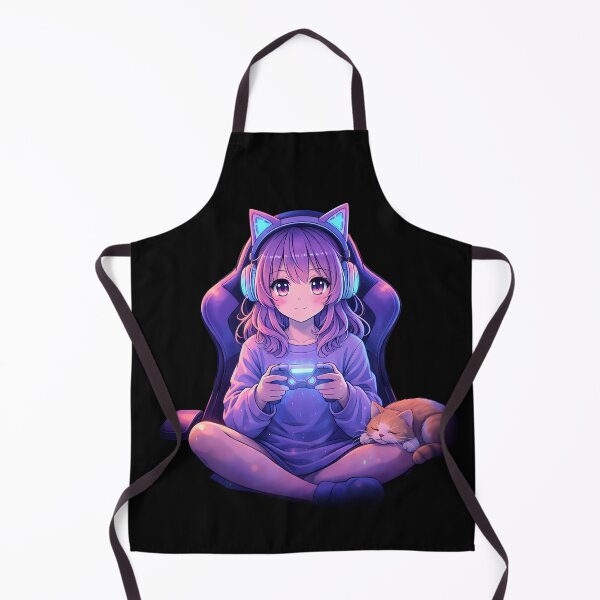 Item preview, Aesthetic Anime Gamer Girl - Purple Neon Setup & Cozy Cat Vibes designed and sold by Art-Selling.