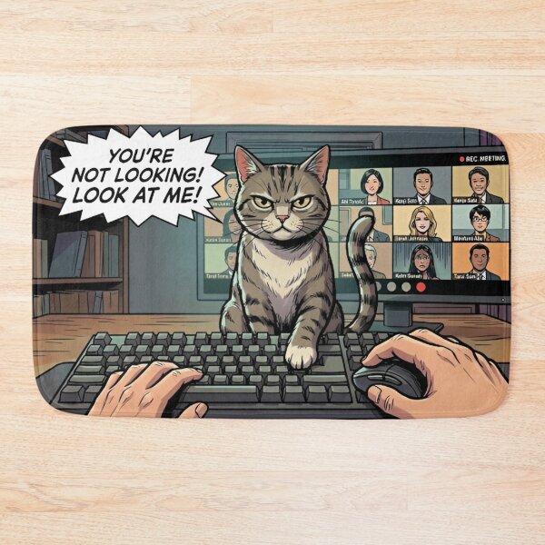 Item preview,  Angry Cat Interrupts Zoom Meeting – Funny Work From Home Cat Comic Art Print designed and sold by SammyMorry.