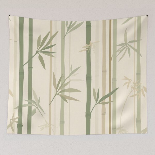 Item preview, Japanese Bamboo Forest Pattern — Sage Green Neutral Minimalist Botanical Print designed and sold by AiMEiRi.