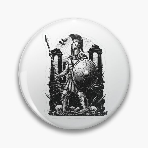 Item preview, Spartan Warrior Standing Among Ruins – Ancient Greek Warrior Black and White Illustration designed and sold by Darkness Hole.