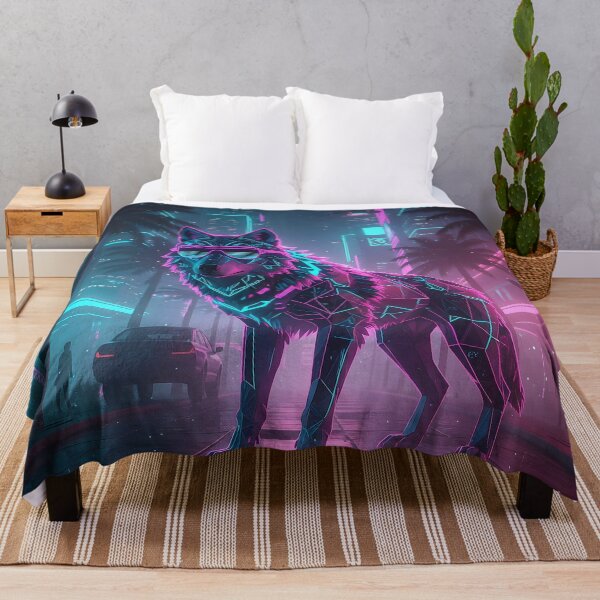 Item preview, Neon cyberpunk wolf- colorful retro electric animal art designed and sold by AlanyaArtX.