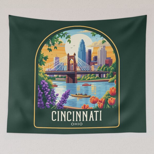 Item preview, Cincinnati Vintage Travel Illustration designed and sold by HomeLivingCo.