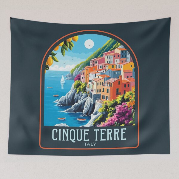 Item preview, Cinque Terre Vintage Travel Illustration designed and sold by HomeLivingCo.