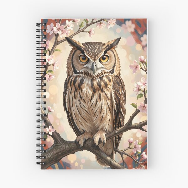 Item preview, Wise, ancient owl perched on a branch of a flowering tree. designed and sold by Ponted.