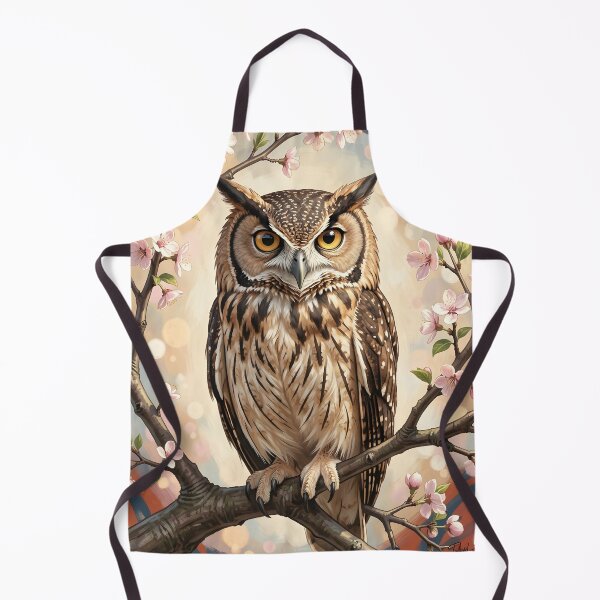 Item preview, Wise, ancient owl perched on a branch of a flowering tree. designed and sold by Ponted.