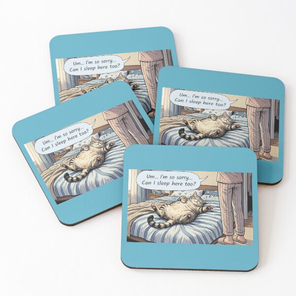 Item preview, Funny Cat Sleeping in Bed - Sorry Can I Sleep Here Too Cute Lazy Cat Comic designed and sold by SammyMorry.