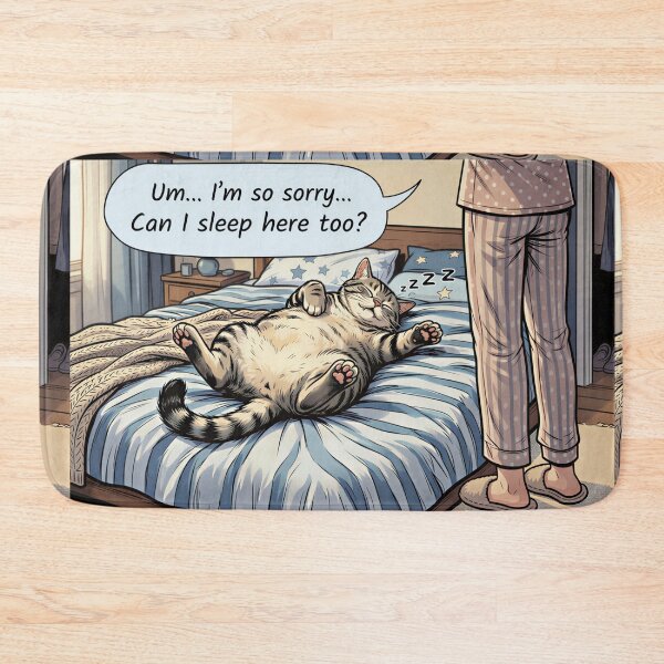 Item preview, Funny Cat Sleeping in Bed - Sorry Can I Sleep Here Too Cute Lazy Cat Comic designed and sold by SammyMorry.
