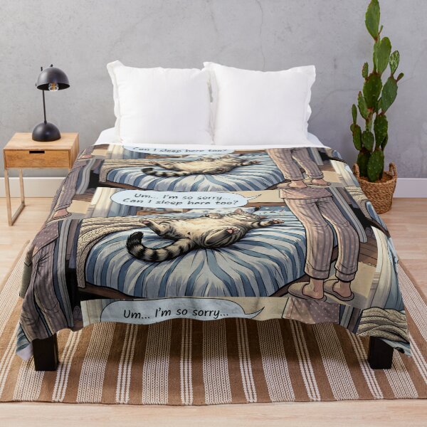 Item preview, Funny Cat Sleeping in Bed - Sorry Can I Sleep Here Too Cute Lazy Cat Comic designed and sold by SammyMorry.