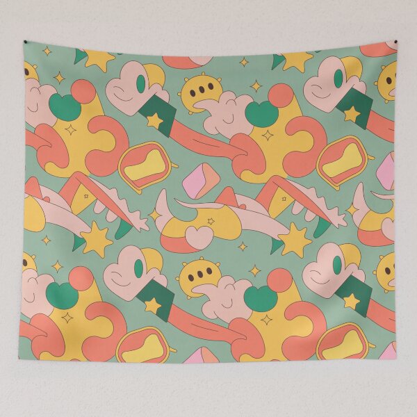 Item preview, Whimsical Cartoon Shapes & Happy Clouds Seamless Pattern designed and sold by Midnight Veil Designs.