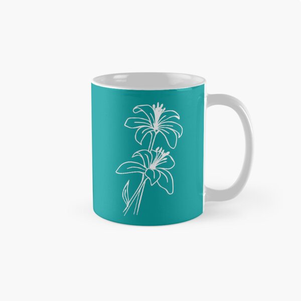 Item preview, Bouquet of 2 Lily Flowers, Line Drawing Symmetric Minimalist Aesthetic Natural Design Turqoise designed and sold by SWSandraWechner.
