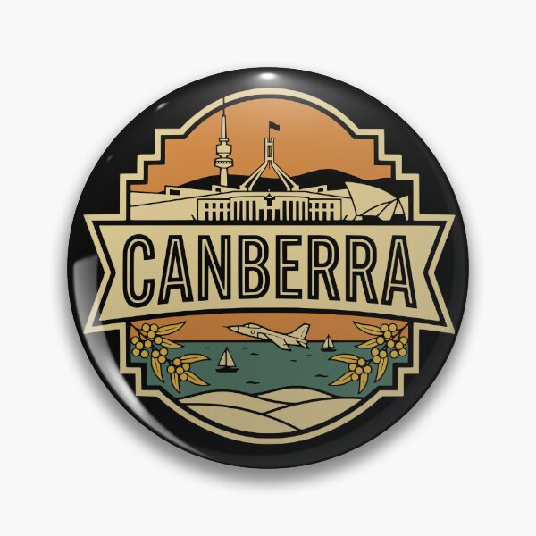 Item preview, Retro Canberra Australia Skyline Vintage Travel Badge designed and sold by Imaginationbeyond.