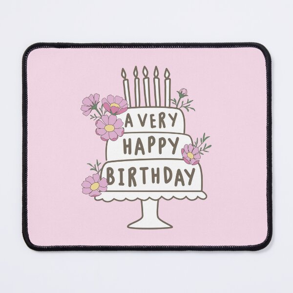 Item preview, Ilustración de pastel floral Cosmos de muy feliz cumpleaños sobre fondo rosa pastel. designed and sold by storieslanguage.