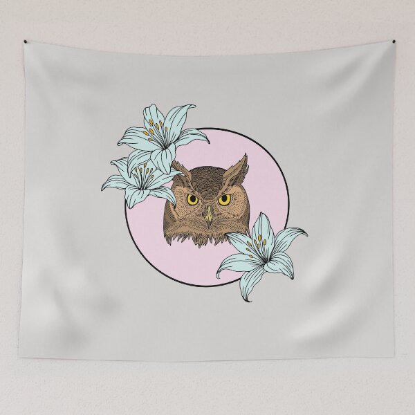 Item preview, Minimalistic owl with flowers designed and sold by Pamelarts.