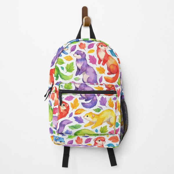 Item preview, Colorful watercolor ferret pattern with rainbow autumn leaves designed and sold by Zatch-Bell.