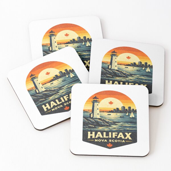 Item preview, Halifax Nova Scotia Lighthouse Sunset T-Shirt – Vintage Nautical Harbor Retro Travel Poster Design designed and sold by Globalcitytees.