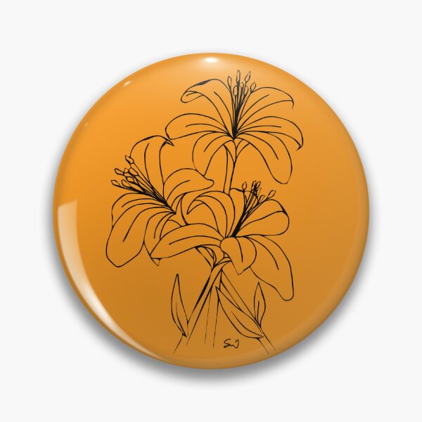 Item preview, Bouquet of 3 Lily Flowers, Line Drawing Symmetric Minimalist Aesthetic Natural Design Yellow Mustard designed and sold by SWSandraWechner.