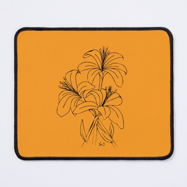 Item preview, Bouquet of 3 Lily Flowers, Line Drawing Symmetric Minimalist Aesthetic Natural Design Yellow Mustard designed and sold by SWSandraWechner.