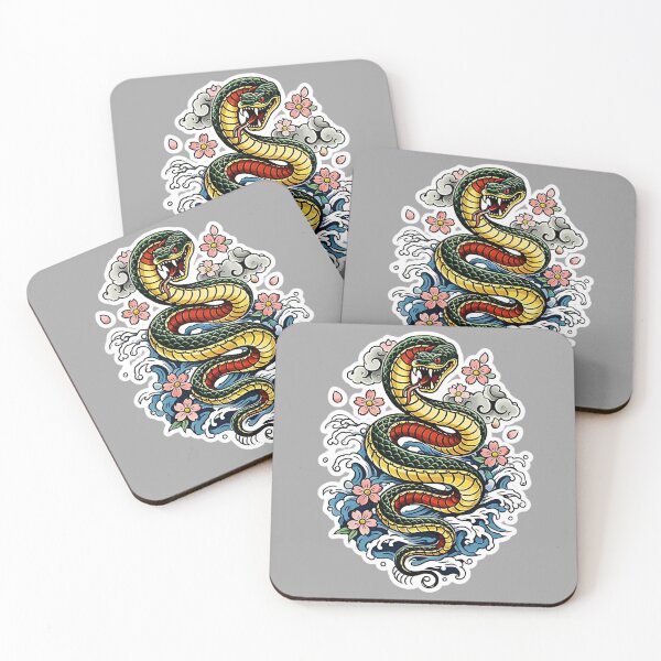 Item preview, Japanese Snake Tattoo Sticker – Irezumi Serpent with Waves & Sakura designed and sold by GRYFFWEAR.