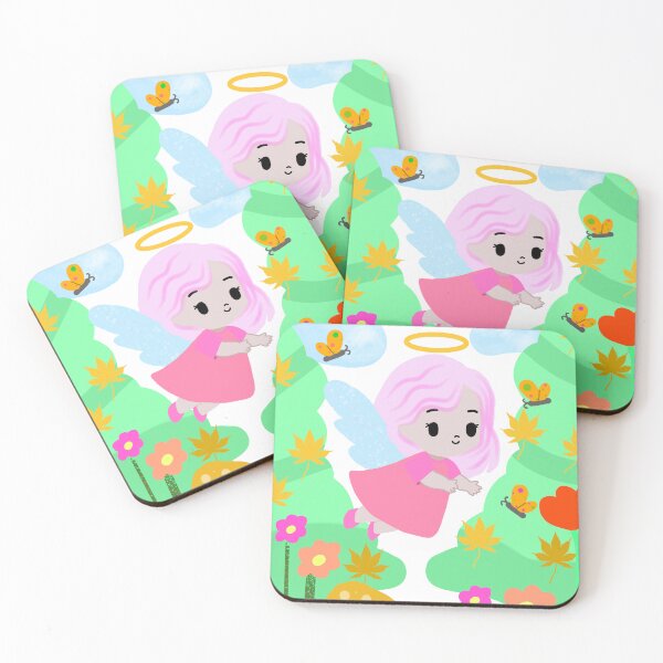 Item preview, Cute Pink Angel Girl Flying in Whimsical Garden designed and sold by MigWhimsy.