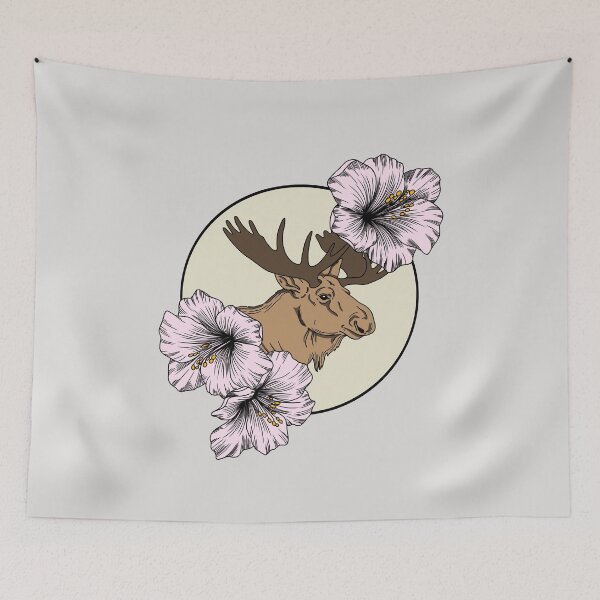 Item preview, Minimalistic moose with flowers designed and sold by Pamelarts.