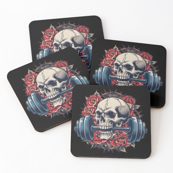 Item preview, Unstoppable Force: Dumbbell Skull with Roses & Thorns Tattoo designed and sold by MouradStudio.