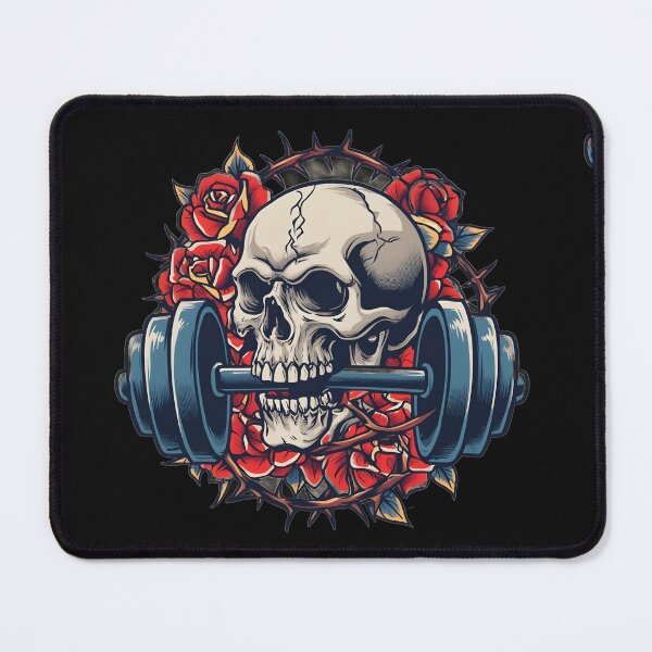 Item preview, Unstoppable Force: Dumbbell Skull with Roses & Thorns Tattoo designed and sold by MouradStudio.