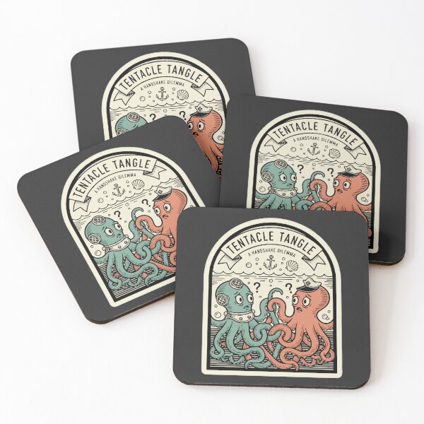 Item preview, "Tentacle Tangle" Funny Awkward Octopus Handshake Vintage Nautical Art designed and sold by Cipher & Soul.