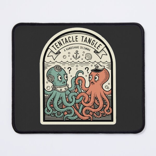 Item preview, "Tentacle Tangle" Funny Awkward Octopus Handshake Vintage Nautical Art designed and sold by Cipher & Soul.