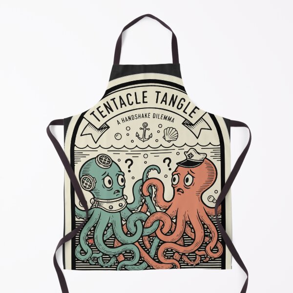Item preview, "Tentacle Tangle" Funny Awkward Octopus Handshake Vintage Nautical Art designed and sold by Cipher & Soul.
