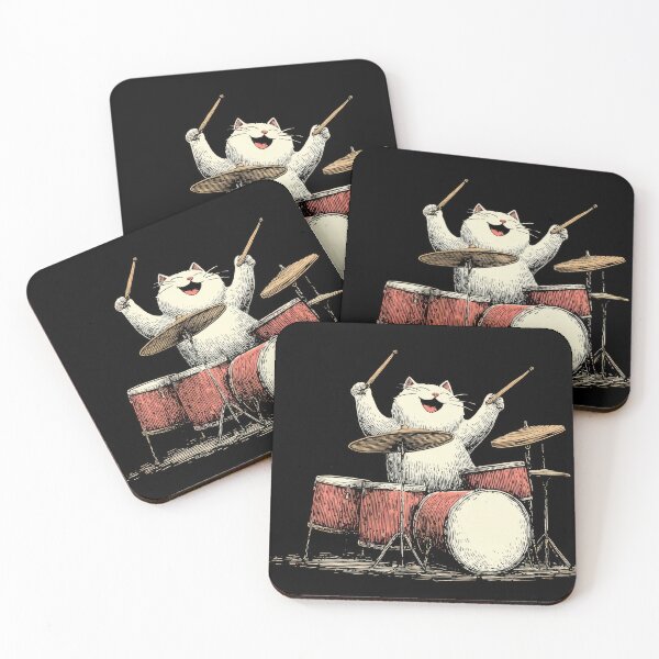 Item preview, Cat plays drums in a music scene designed and sold by anytka.