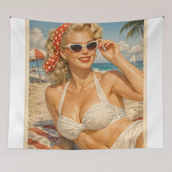 Item preview, Retro Summer Glam – Vintage Beach Scene designed and sold by ForeverPrintsOK.