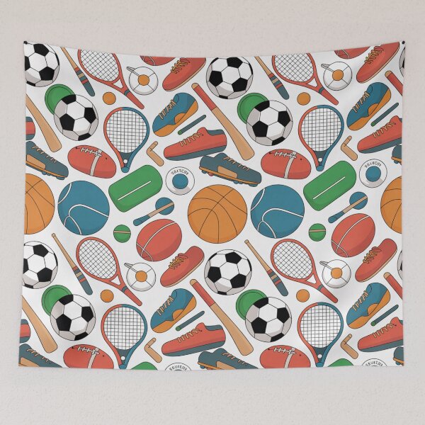 Item preview, Colorful Sports Equipment Seamless Pattern designed and sold by Midnight Veil Designs.