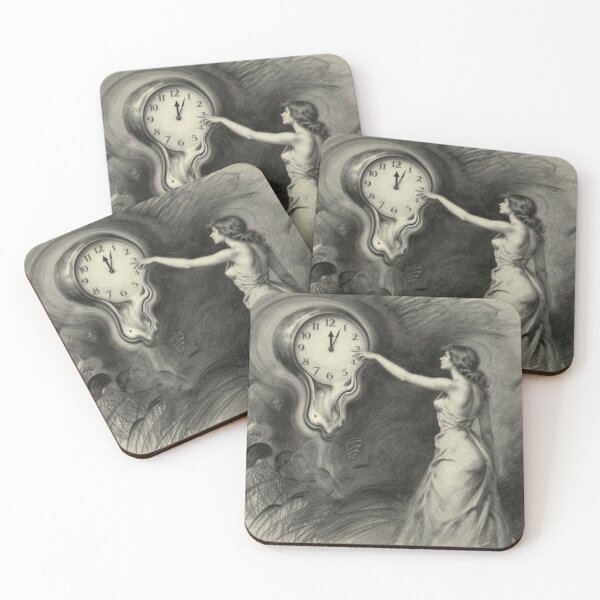 Item preview, Surreal black and white inspiredRenoir artwork with melting clock and elegant figure designed and sold by FotoworldEdel.
