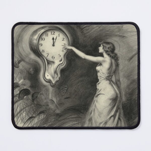 Item preview, Surreal black and white inspiredRenoir artwork with melting clock and elegant figure designed and sold by FotoworldEdel.