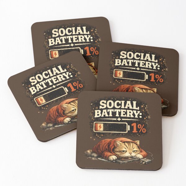 Item preview, Social Battery 1% Cat designed and sold by Stikaro.