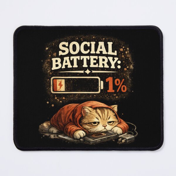 Item preview, Social Battery 1% Cat designed and sold by Stikaro.