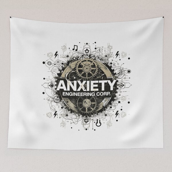 Item preview, Anxiety Engineering Corp Logo – Chaotic Gear Diagram Mental Health Humor, Industrial Tech Parody Sticker & T-Shirt designed and sold by MagicMakerPh.
