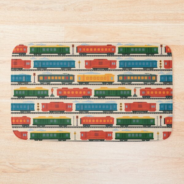 Item preview, Colorful Vintage Trains on Tracks Seamless Pattern designed and sold by Midnight Veil Designs.