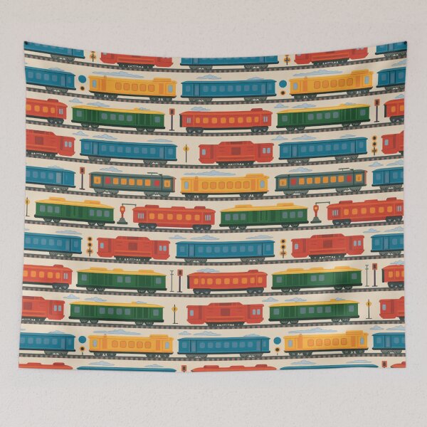 Item preview, Colorful Vintage Trains on Tracks Seamless Pattern designed and sold by Midnight Veil Designs.
