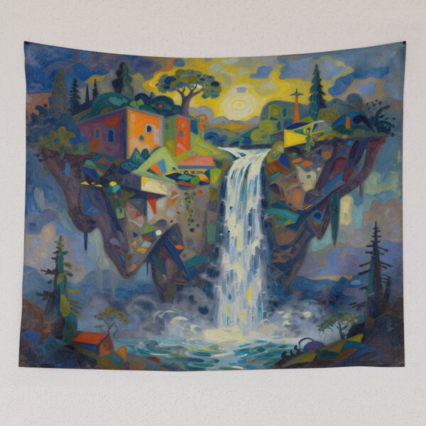 Item preview, Colorful surreal waterfall landscape in inspired Renoir impressionist style designed and sold by FotoworldEdel.