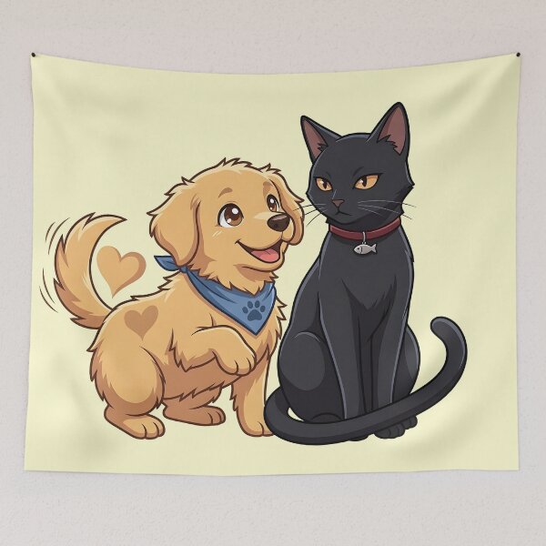 Item preview, Adorable Anime Dog and Cat Best Friends - Opposites Attract Cute Couple designed and sold by WalterAdd.