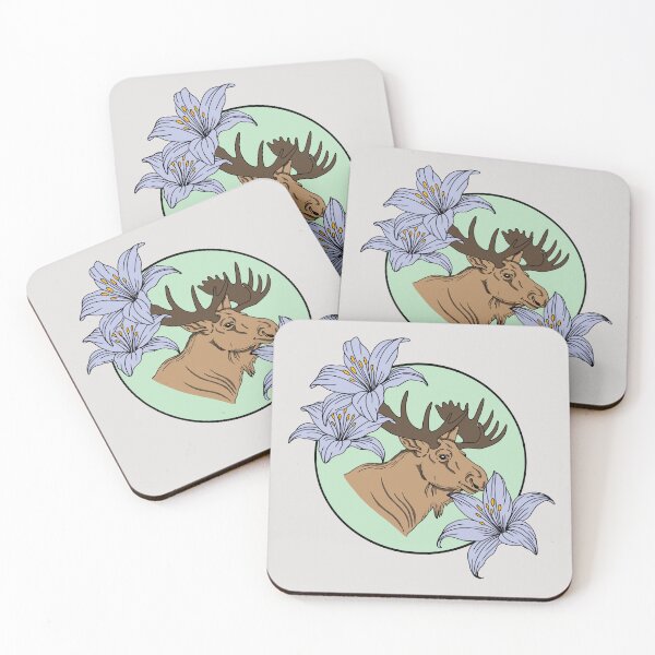 Item preview, Minimalistic moose with flowers designed and sold by Pamelarts.
