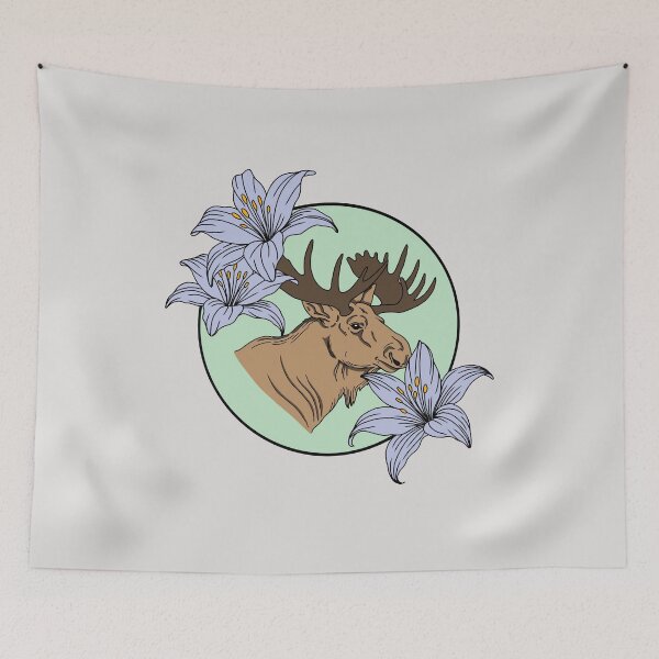 Item preview, Minimalistic moose with flowers designed and sold by Pamelarts.
