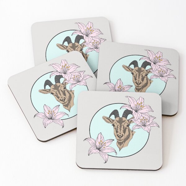 Item preview, Minimalistic goat with flowers designed and sold by Pamelarts.
