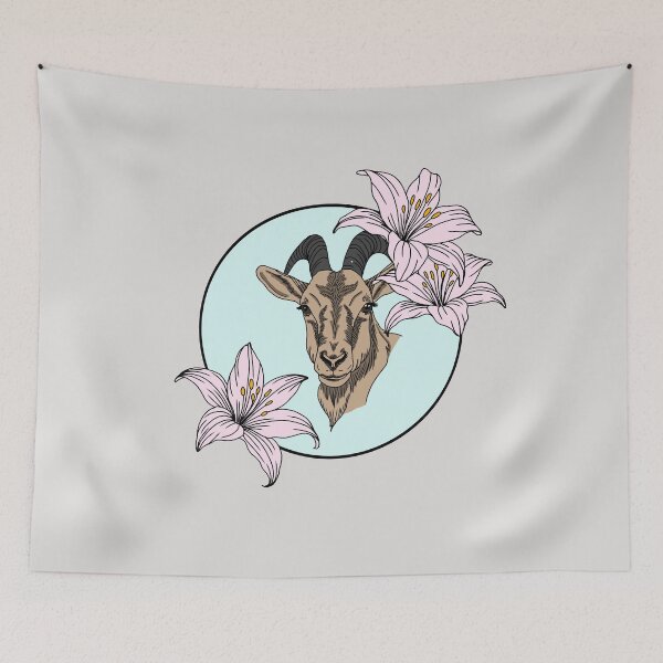 Item preview, Minimalistic goat with flowers designed and sold by Pamelarts.