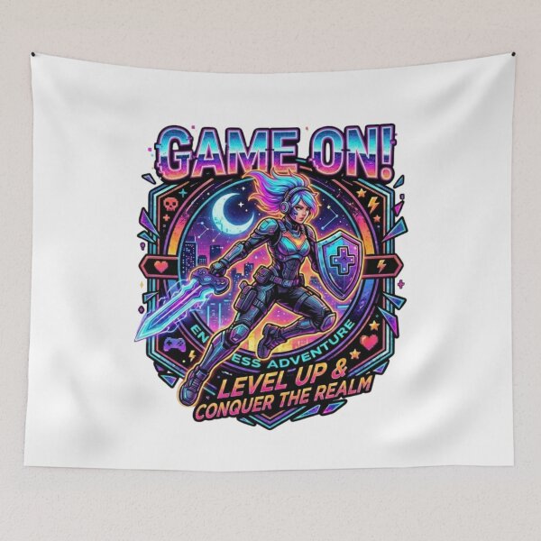Item preview, Cyberpunk Warrior Gamer - Retro Synthwave Level Up Art designed and sold by Wear Sculpt.