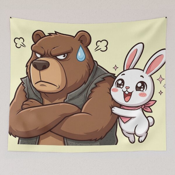 Item preview, Grumpy Bear and Cheerful Rabbit - Cute Anime Opposites Attract Couple designed and sold by WalterAdd.