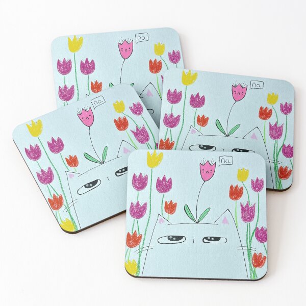 Item preview, Firm Boundaries - White Cat and Tulips Mixed Media - Day 21 of 365  designed and sold by BeeandKiwi.