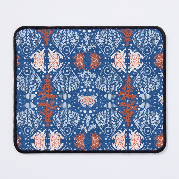 Item preview, Ocean Batik Fish, Coral and Crabs in Indigo Blue Coral designed and sold by HillsandSheep.