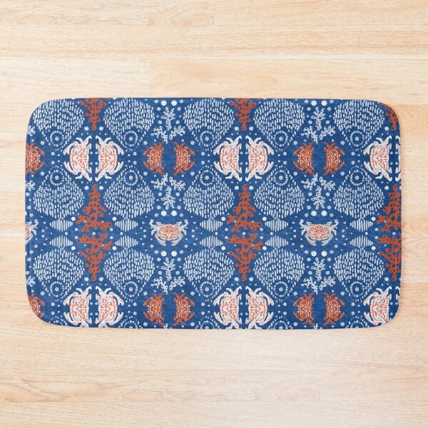 Item preview, Ocean Batik Fish, Coral and Crabs in Indigo Blue Coral  designed and sold by HillsandSheep.